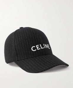 Design CELINE HOMME Logo-Embroidered Pinstriped Wool Hat