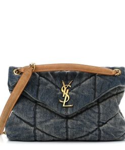 Design SAINT LAURENT Denim Quilted Small Loulou Puffer Monogram Chain Satchel Blue Cinnamon