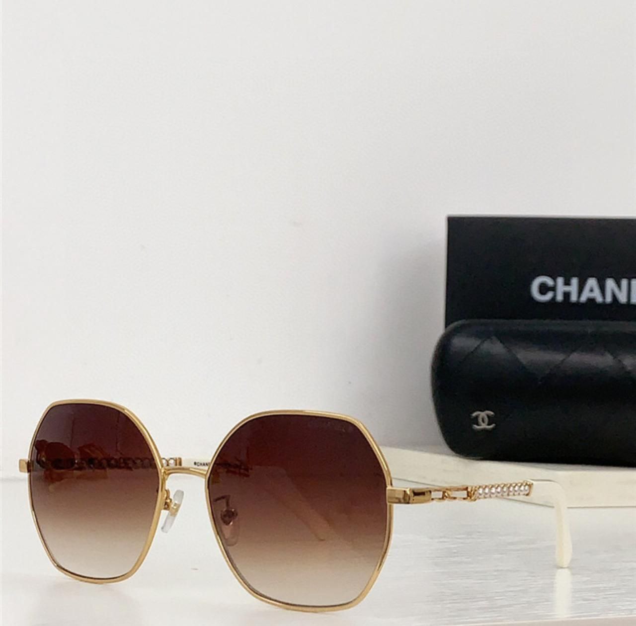 Design Chanel Geometric Metal Frame Sunglasses